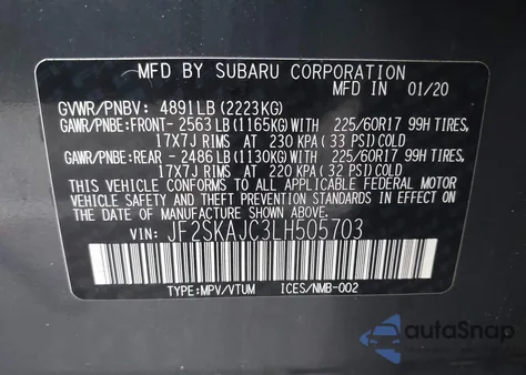 2020 Subaru Forester Premium from USA, damaged, VIN JF2SKAJC3LH505703